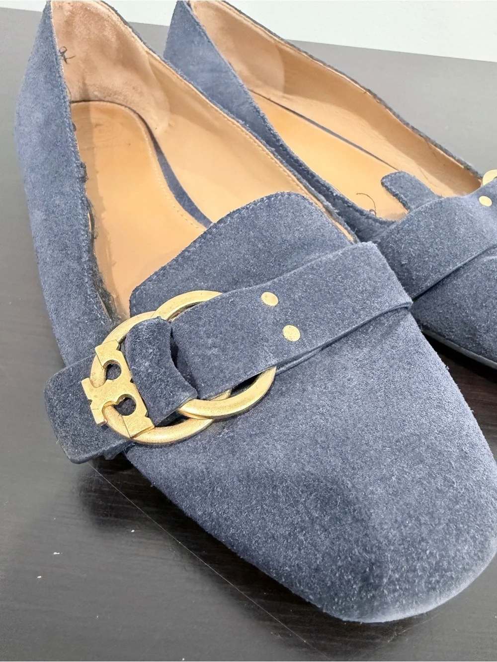 Tory Burch Logo Navy Blue Marsden Ballet Sz 8